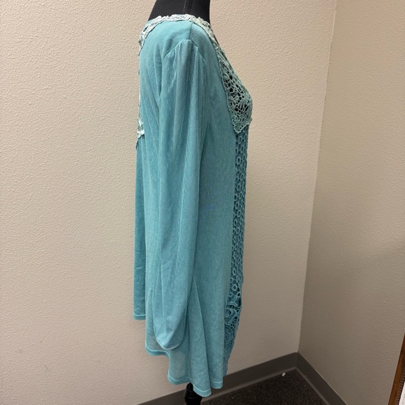 Pretty Angel Teal Lace Crochet Boho Tunic Top XL Long Sleeve Romantic Top - Picture 7 of 11